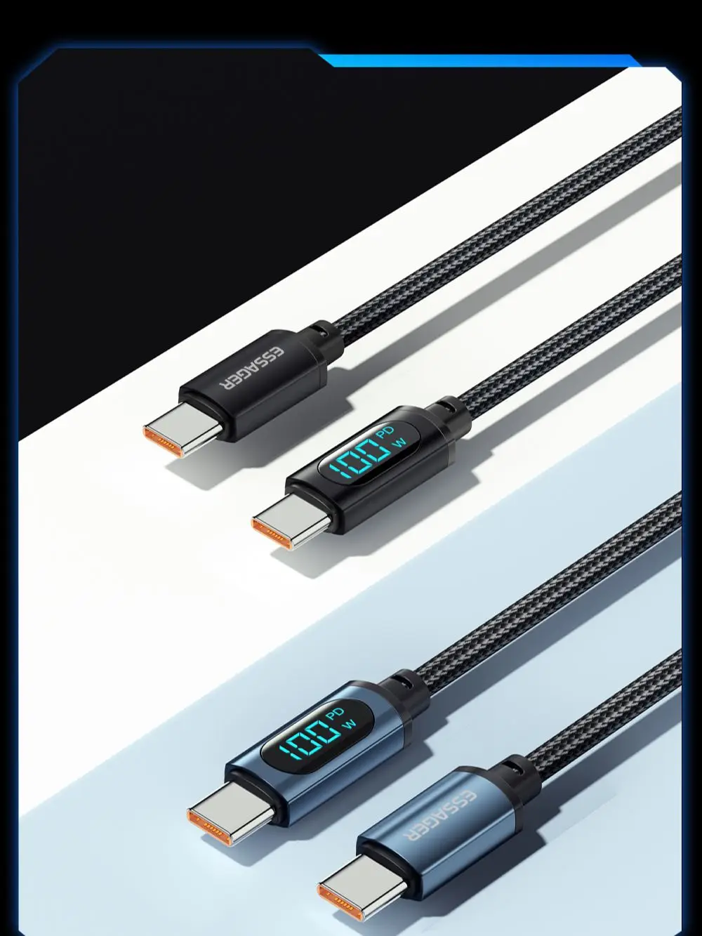 Essager Kabel typu C do typu C 100W PD Szybkie ładowanie Ładowarka USB C do USB C Kabel do wyświetlacza Xiaomi POCO F3 Realme Macbook iPad — zdjęcie 2