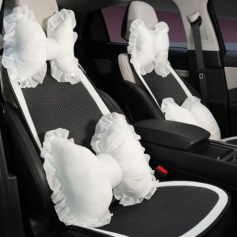 Almohada para el cuello del reposacabezas del coche, bonito lazo de encaje, almohada para la cintura del asiento del coche, accesorios universales para el Interior del coche para las cuatro estaciones