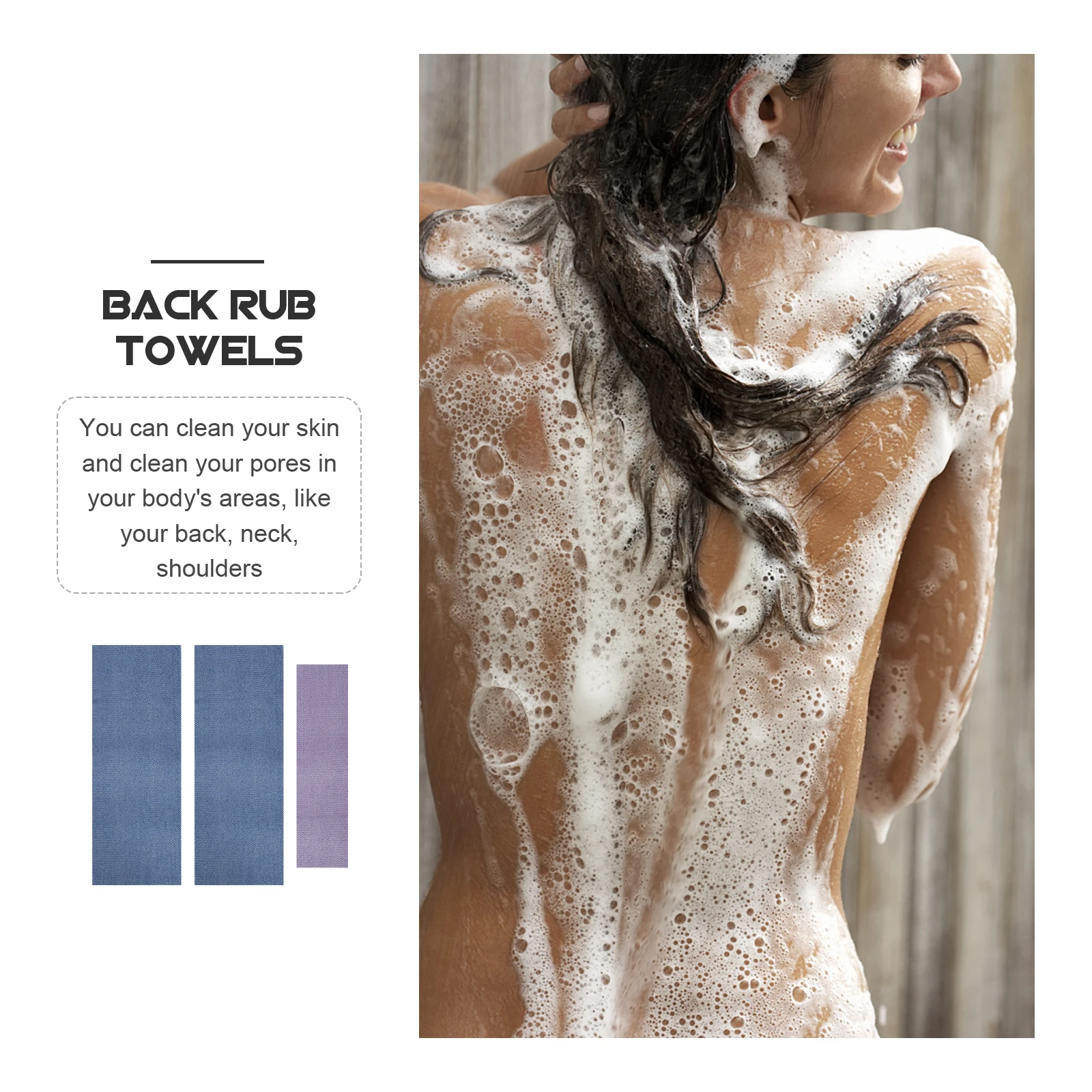 

3pcs Bath Towel Back Rub Body Scrub Dead Skin Remover Long Straps Cleaning Shower Supplies Durability Comfort Safety