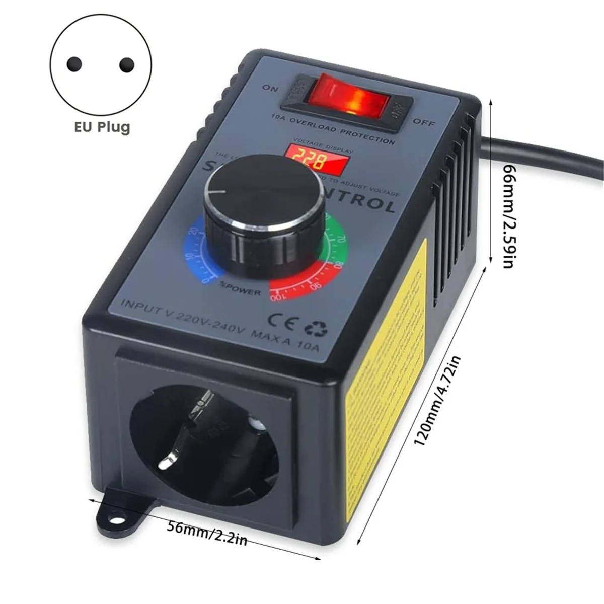 Speed Controller 230 V, Frequency Converter 230 V, Motor Voltage Regulator AC 220 V 10 A Highest Power 4000 W, EU Plug HGC