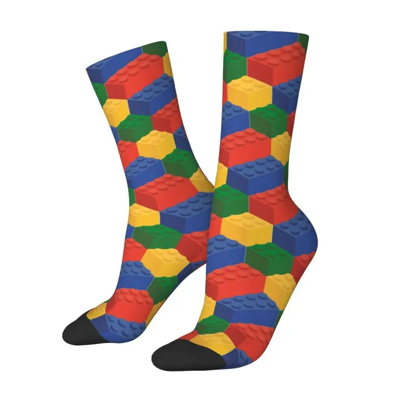 Custom Colorful Building Plastic Brick Toy Blocks Patterns Dress Socks Men Women Warm Fashion Crew Socks