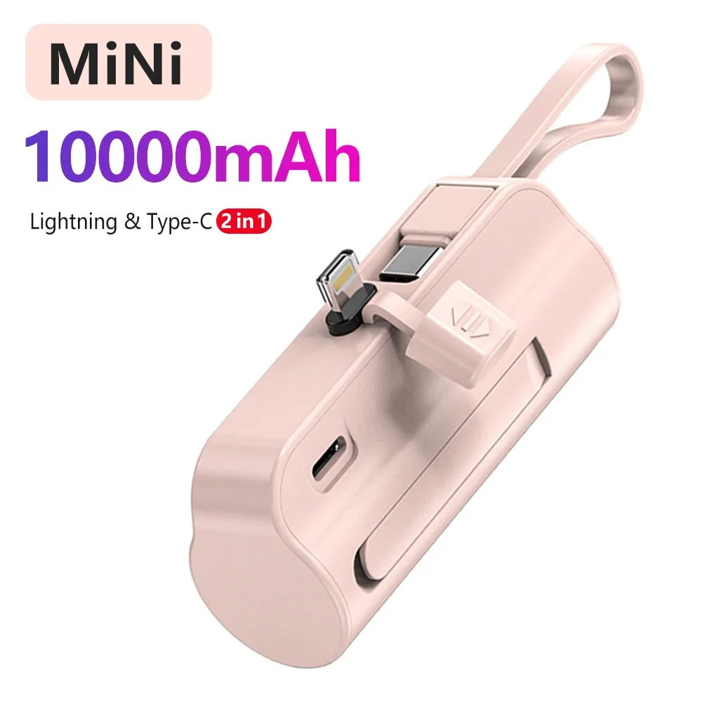 10000mAh Power Bank Built in Cable Mini PowerBank External Battery Portable Charger For iPhone Samsung Xiaomi Spare Power Banks