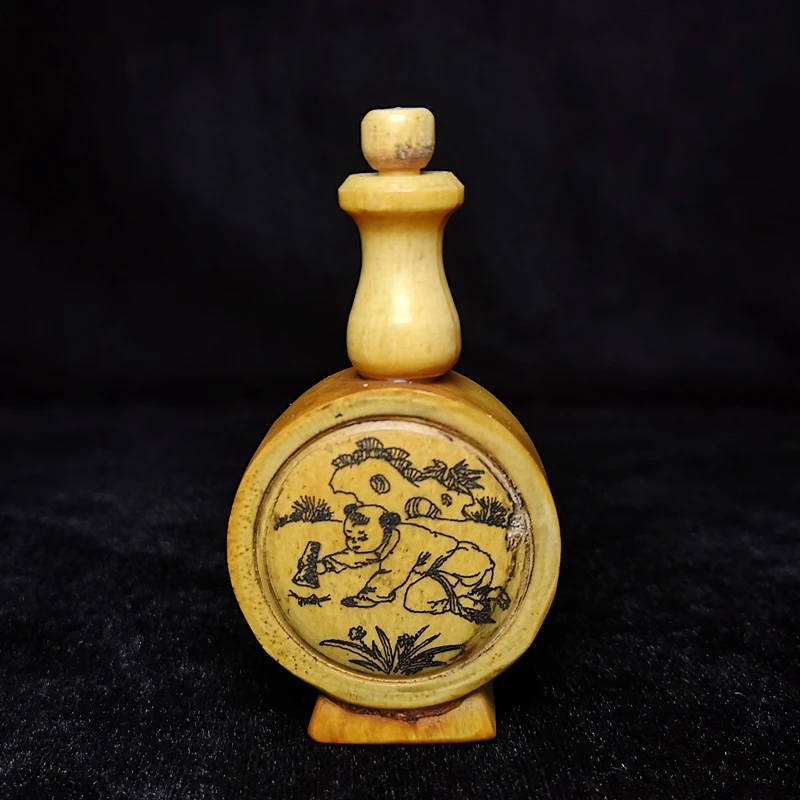 YIZHU CULTUER ART Size 8.2 × 4.2 cm Chinese Old Hand Carved children boy Statue Snuff Bottles Desk Decoration Gift Collection