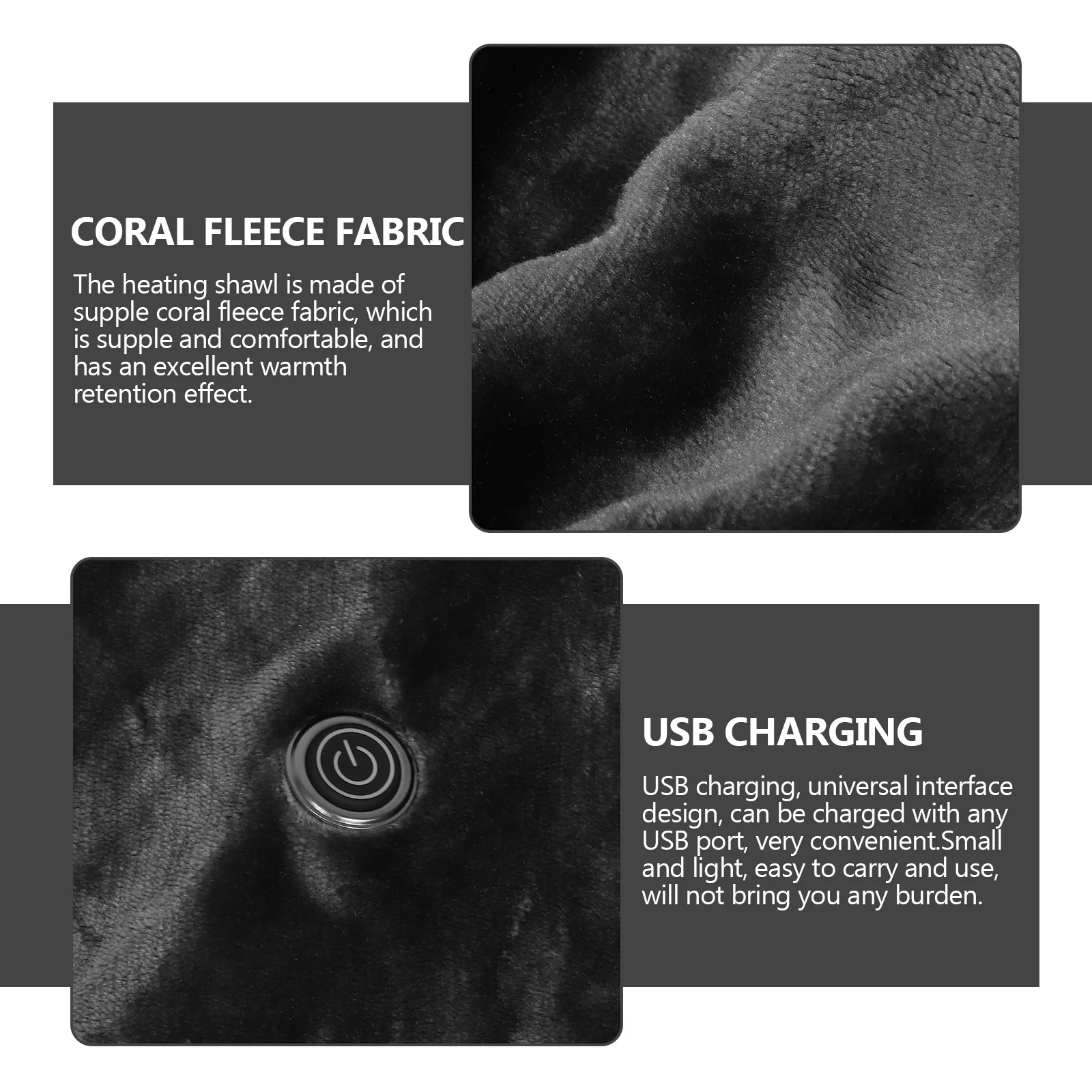 

1Pcs Heating Shawl Coral Fleece Electric Blanket Three-Level Temperature USB Charging Portable Warm Throw Blanket