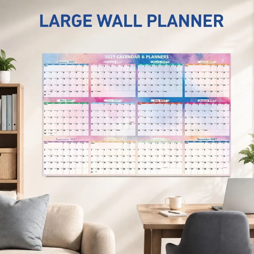 Foldable 2027 Wall Calendar Erasable Surface Thick Paper Yearly Wall Planner To Do List Waterproof Agenda Planner Office