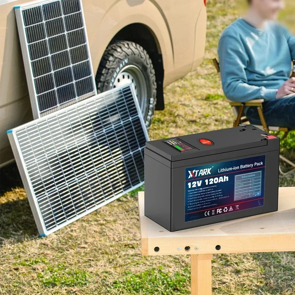 100%original 12V 120Ah 18650 solar battery outdoor lighting battery is suitable for spray, children\'s toy cars, trolleys+charger