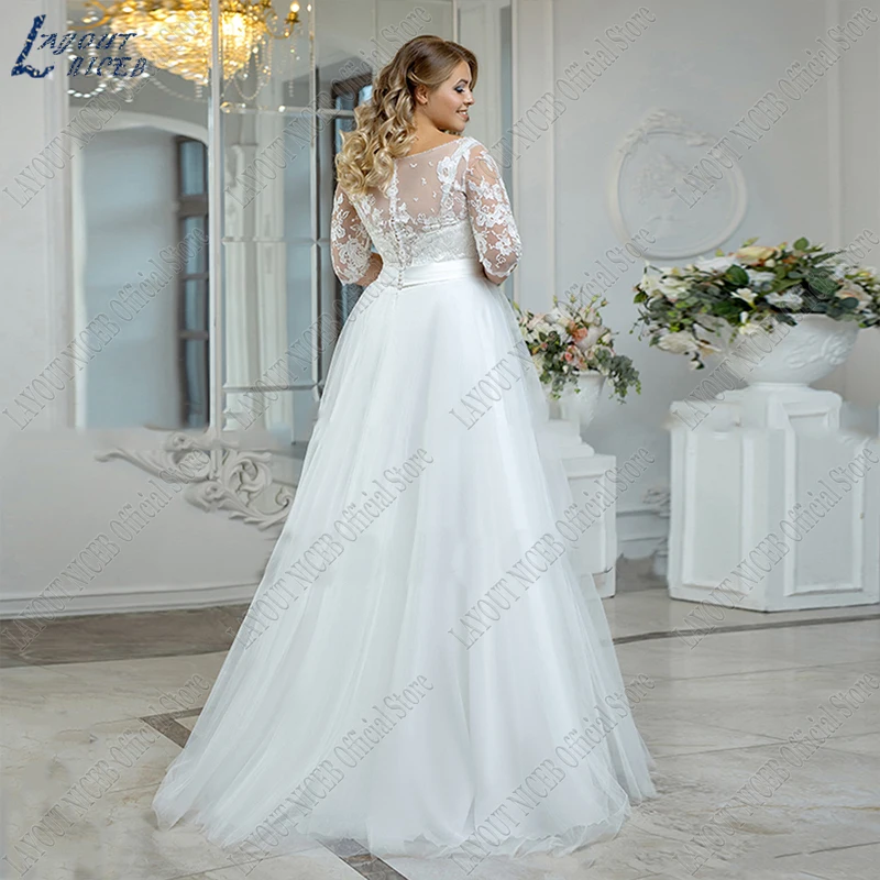 NICEB – robe de mariée Vintage en dentelle, grande taille, style Boho, manches trois quarts, Tulle, ligne a, longueur au sol O robe de mariée 3 robes de mariée. Robe de mariage grande taille. Vêtements de mariage en Bo