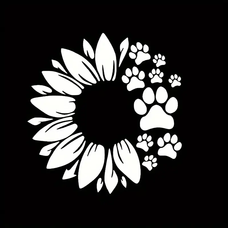 Sunflower and Paw Prints Vinyl Decal for Car, Truck, Van, Wall, Laptop - Material: Vinyl