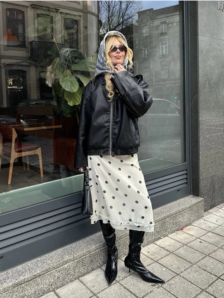 ZHAOLIN Retro Polka Dot Halter Neck  Dress Wooden  Ear Holiday Style mid Waist A-Line Skirt Spring New 2026