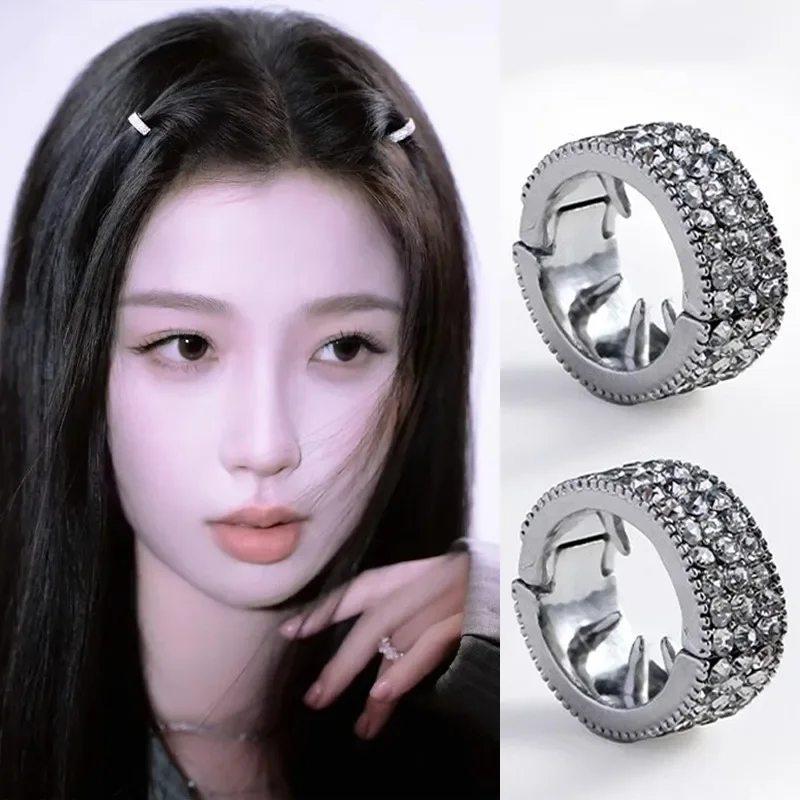 Glitter Rhinestone Braided Hair Clip Forehead Edge Clip Silver Round High-end Hair-Buckle Men Women Korean Cool Hair Accessories