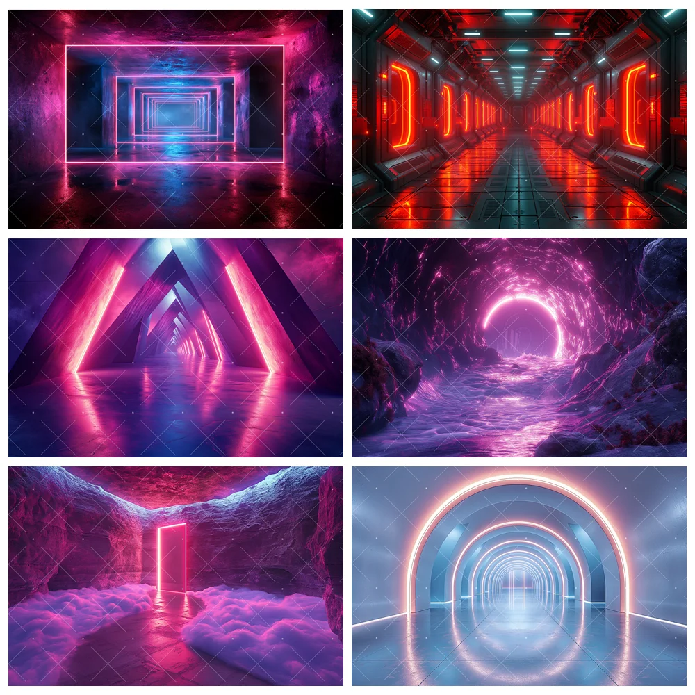 

Neon Lights Stage Backdrop Cool Dancing Bar Smog Aperture Disco 80s 90s Party Stage Decor Photography Background Photo Studio