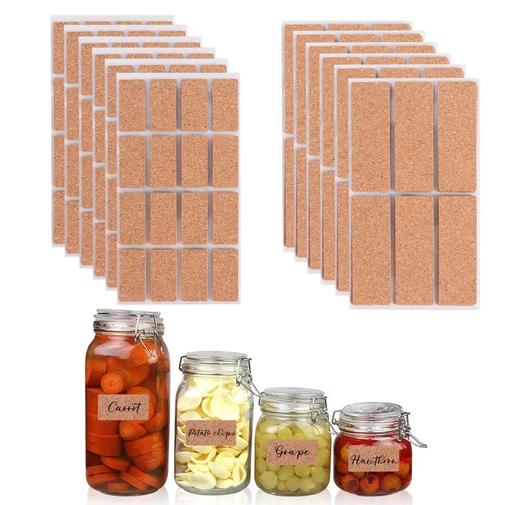 36/96pcs Self-adhesive Cork Wooden Labels Stickers Waterproof Removable Spice Jar Label Stickers DIY No Glue Marks