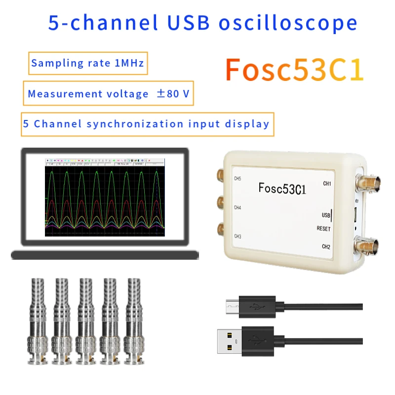 Fosc53C1 USB 5 channel oscilloscope Sampling rate 1M Laboratory electrical repair automotive handheld portable oscilloscope