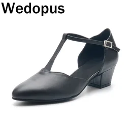비너스 루어 하이 퀄리티 정품 가죽 짧은 로우 힐 댄스 슈즈, 맞춤형 블랙, 4cm
