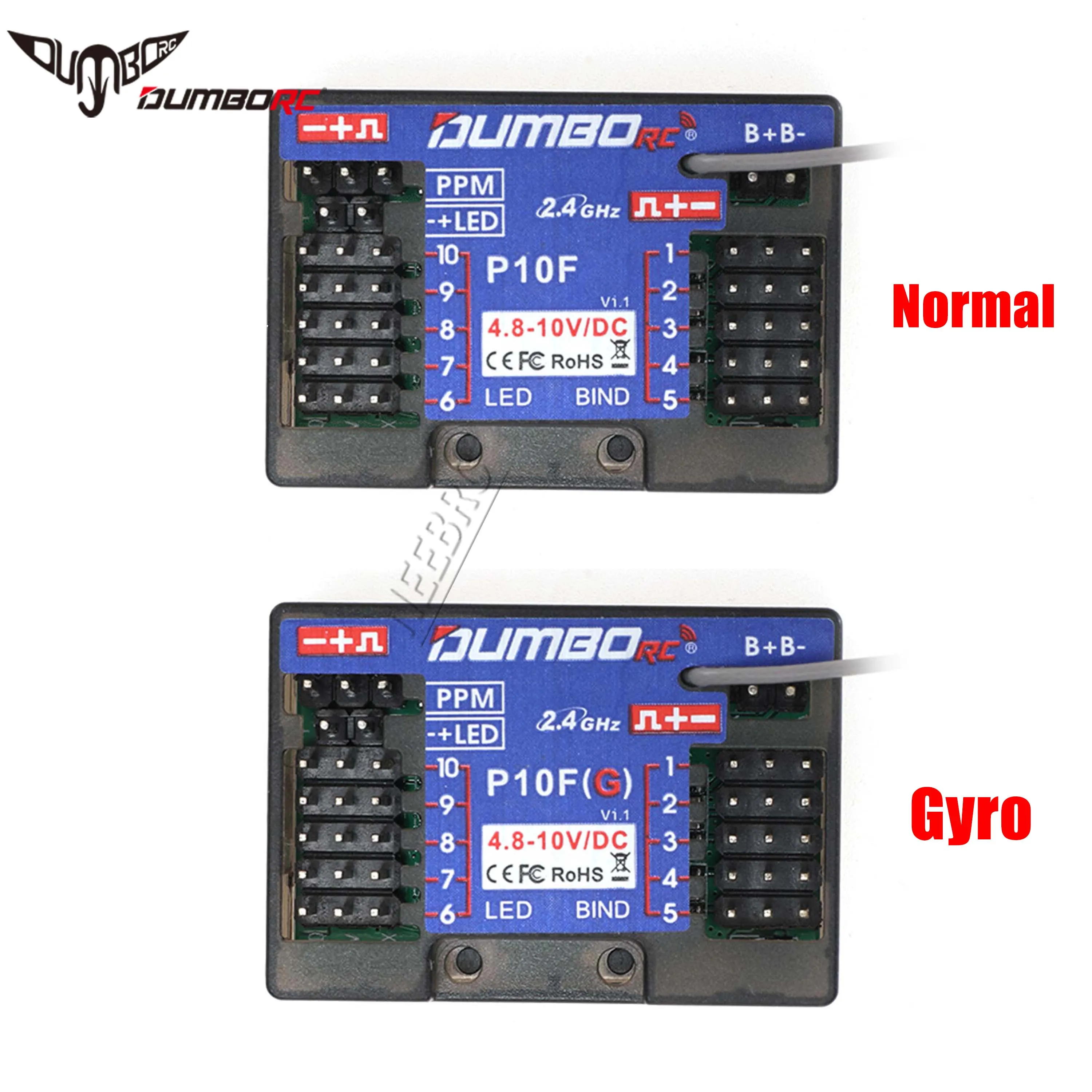 DUMBORC 10CH 2.4G P10F P10FG Gyro Receiver Voltage Return 4.8-10V for DDF-350 Transmitter Remote Control RC Car Boat Tank Model