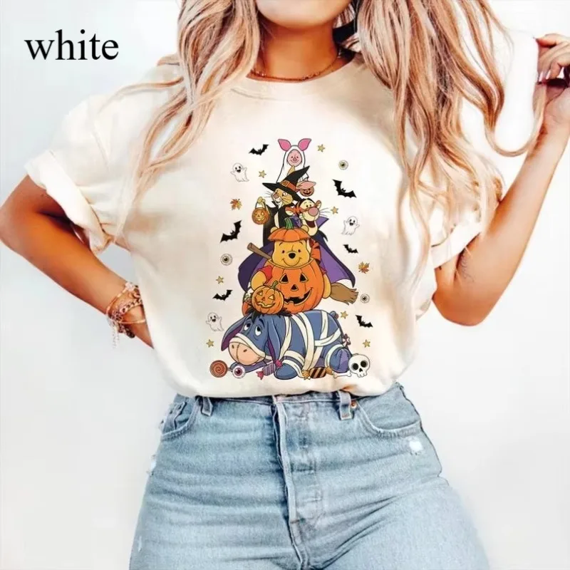 2026 Neues Retro-T-Shirt mit Winnie Puuh-Motiv für Halloween – Winnie Puuh und seine Freunde mit einem Kürbismuster für Halloween – Detail 4
