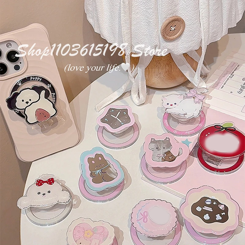 

Korean Cute Cartoon Mirror Magnetic Holder Phone Griptok Grip Tok Phone Stand Support For iPhone Magsafe Accessories Smart Tok