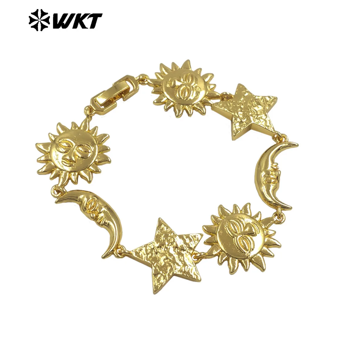 WT-JF373 Exquisite Gold Plated Metal Yellow Brass Moon Sun Star Charms Connected Bracelets For Friends Trendy Jewelry Gift