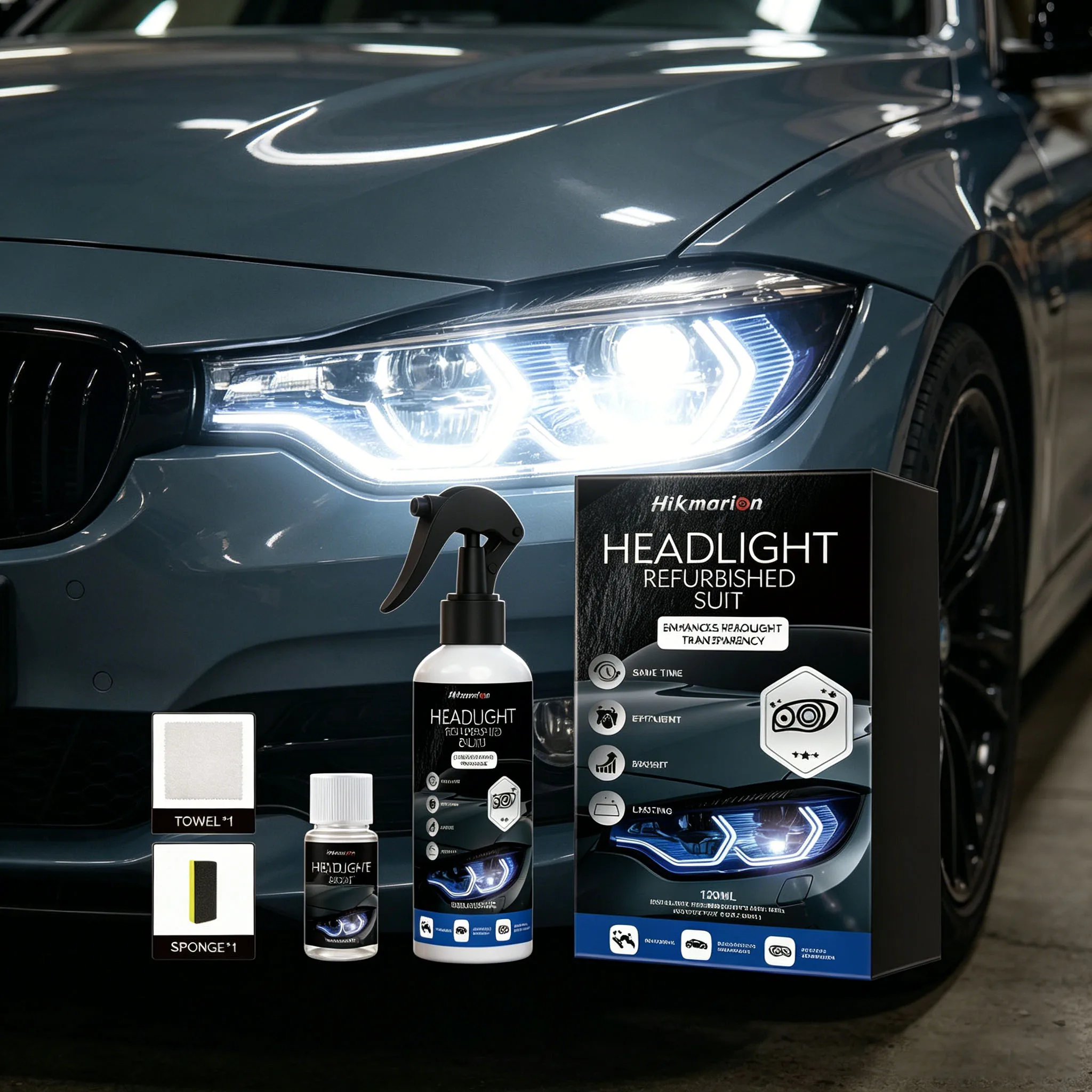 Car Headlight Restoration Kit Repair Scratches Restore Clarity Lens Oxidation Remover Polish Spray