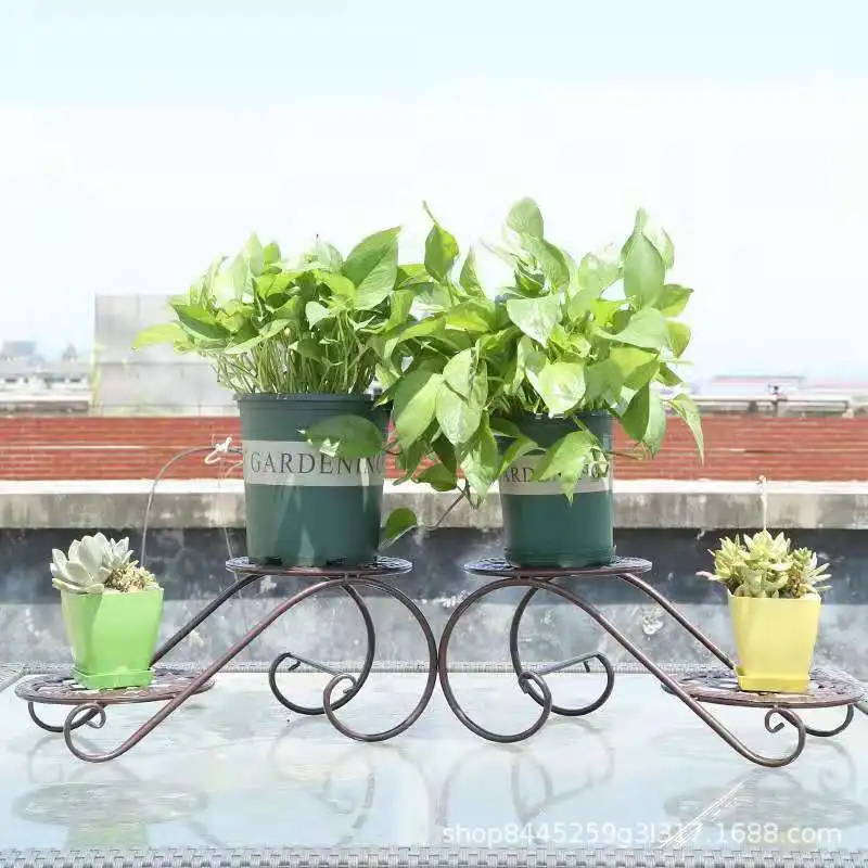 Indoor Windowsill Succulent Support Flower Pot Support Two-layer Floor Floor Orchid Iron Art Double-layer Staircase Flower Rack