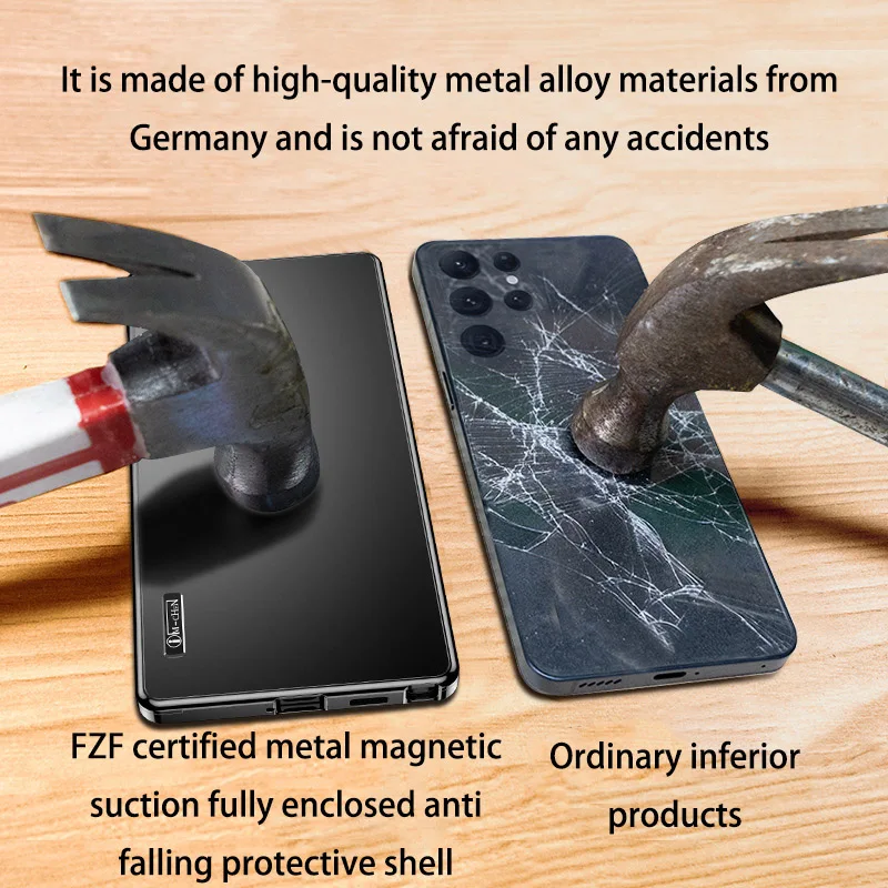 Caixa magnética de metal para Samsung Galaxy, carregamento sem fio, capa de proteção ultrafina, S23, S21, S22, S24 Ultra, Titanium Alloy, novo