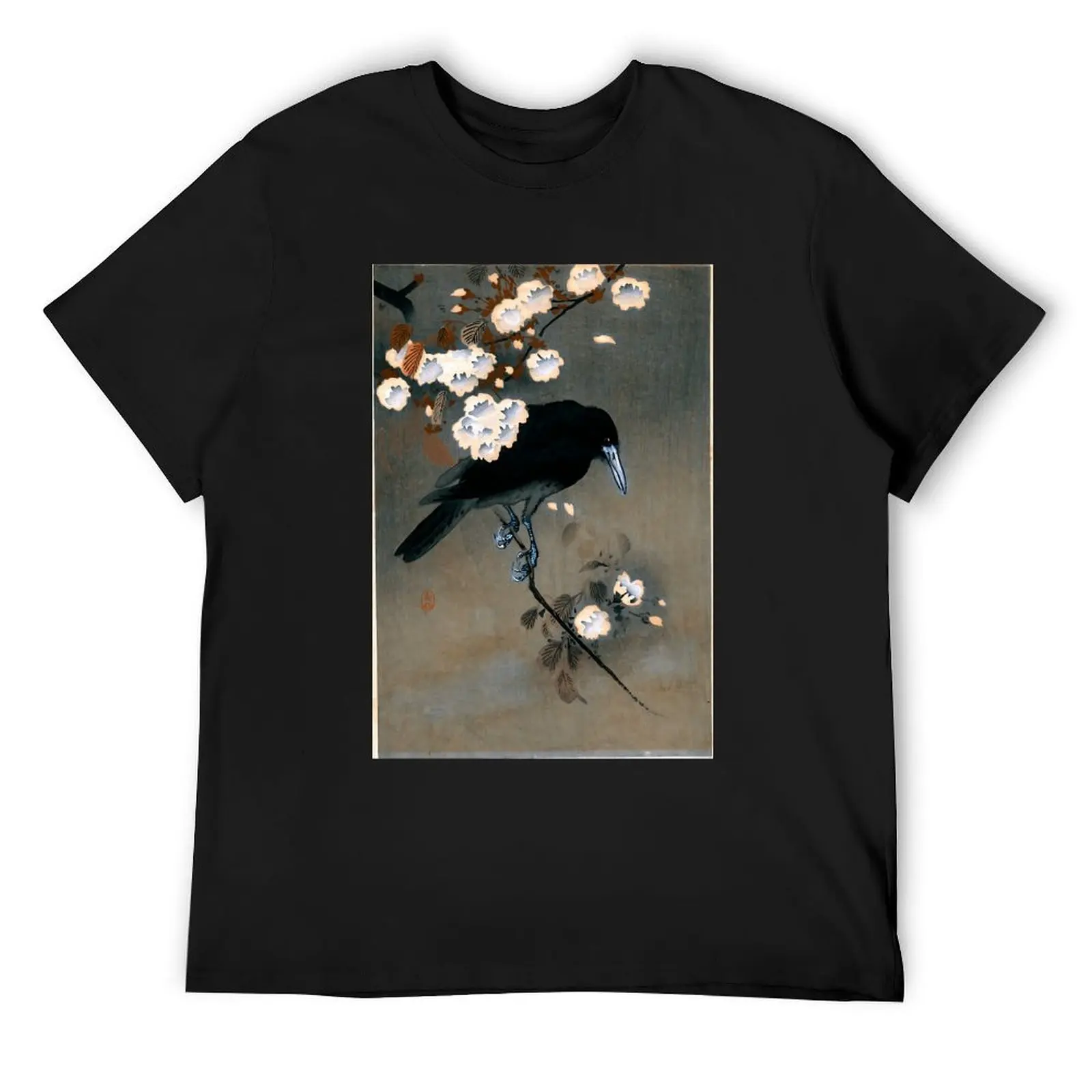 Vintage Japanese Crow and Blossom Woodblock Print Postcard T-Shirt