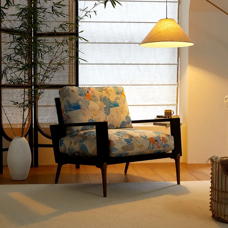 French retro solid wood sofa antique single sofa Internet celebrity living room study lazy sofa chair