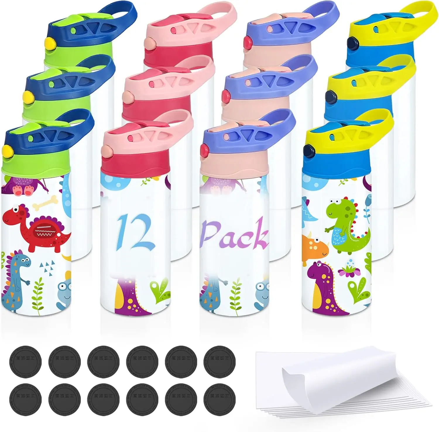 

Kids Sublimation Tumbler, 12-Pack Stainless Steel Insulated Cup with Handle and Spill-Proof Lid