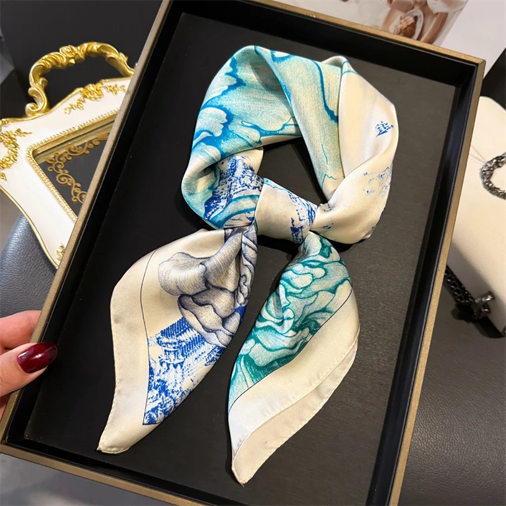 

Luxury Floral Print Square Scarf Women Hijab Hair Bands Neckerchief Female Satin Shawl Ribbon Headband Fashion Wraps Bandana