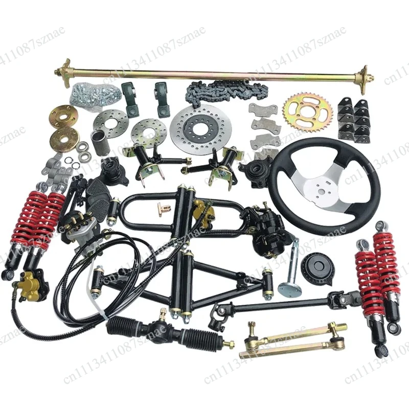 DIY Modified Go-Kart Single Drag Triple Disc Brakes, Complete 4-Wheel Front Rear Suspension and Steering System