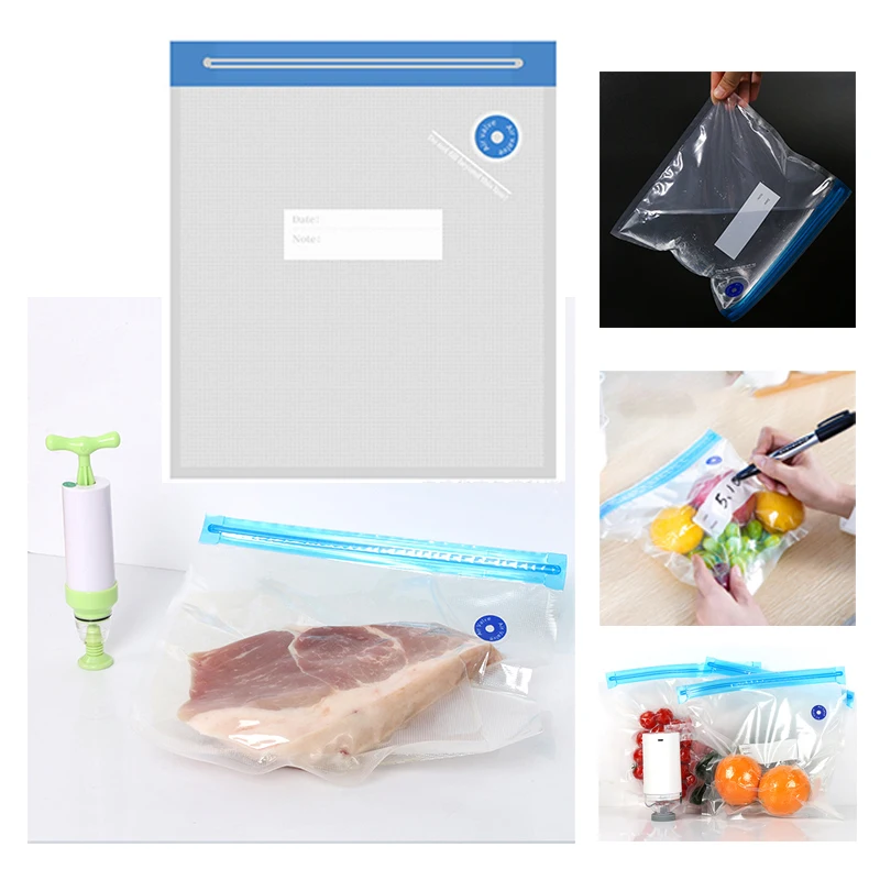 Vacuum Zipper Bags Vacuum Food Sealer Bags Storage Reusable Bags with Double-layer Zippers Meat Vegetable Freezing Keep Fresh