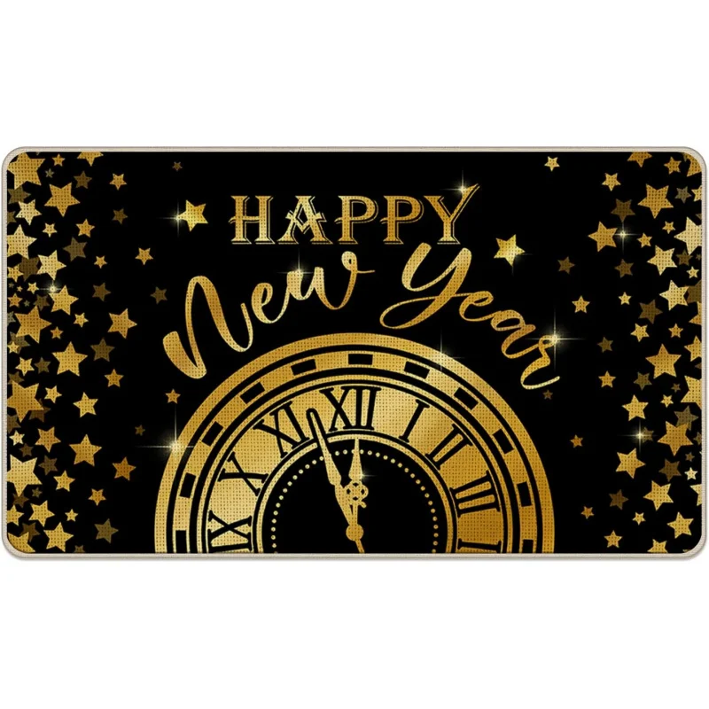 2025 New Year Black Gold Door Mat Indoor and Outdoor Carpet Christmas Party Home Floor Mat 61X90cm