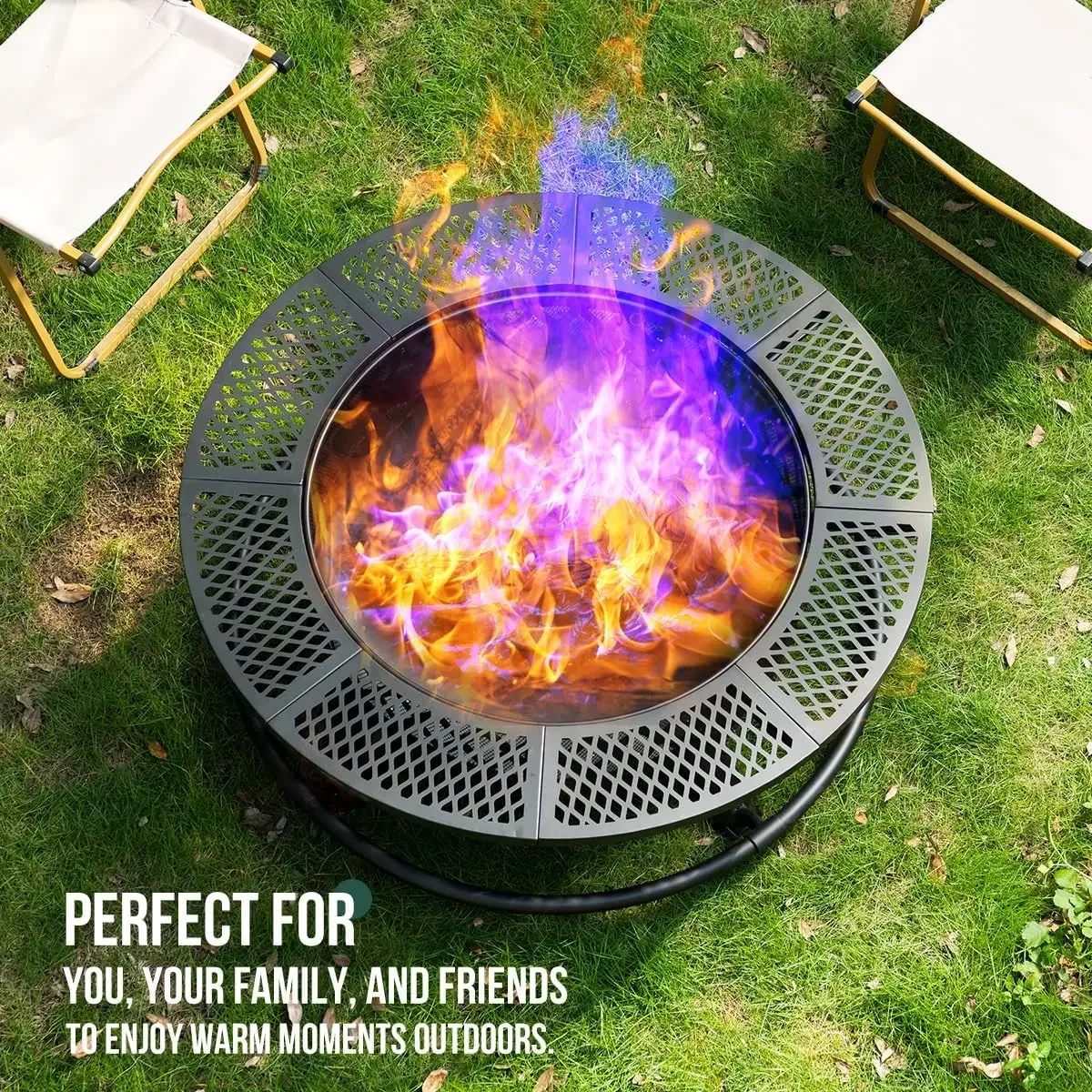 36 Inch 3‑in‑1 Wood‑Burning Outdoor Fire Pit, Multi‑Functional Fire Pit with BBQ Grill for Yard Patio Backyard Bonfire, Barbecue and Outdoor Gathering