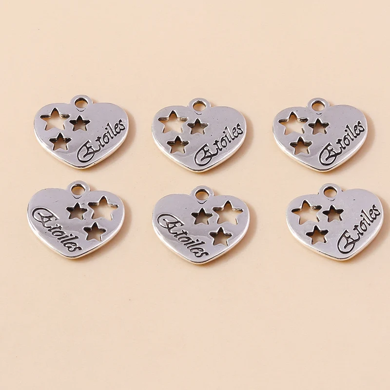 Leslie 15 pièces 17mm alliage étoiles breloques étoile coeurs pendentifs pour la fabrication de bijoux boucles d'oreilles colliers Bracelets bricolage