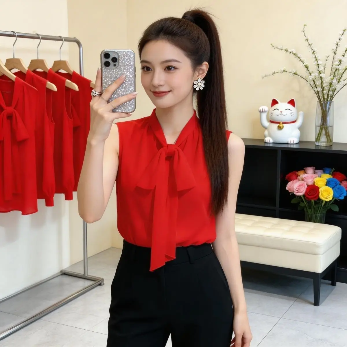 

Women's Chiffon Sleeveless Vest Knot Casual Loose Fit Summer Top Inner Wear under Shirt High-End Feeling Outerwear