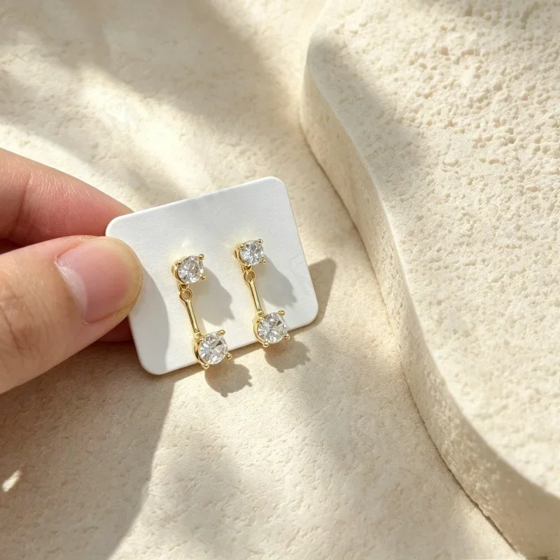 925 Sterling Silber Ohrstecker, zweifach tragbar, runder Schliff, hängend, für Damen, eleganter Hochzeits- und Feinschmuck, Geburtstagsgeschenke, Charms – Detail 10