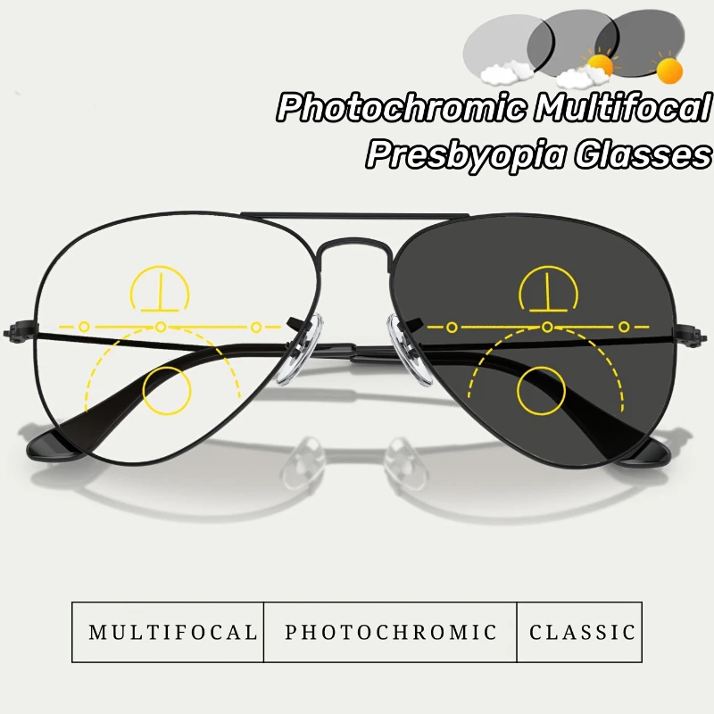 

Sports Photochromic Multifocal Reading Glasses High-definition Presbyopia Men Luxury Finished Far Sight Sunglasses +1.0 To +4.0