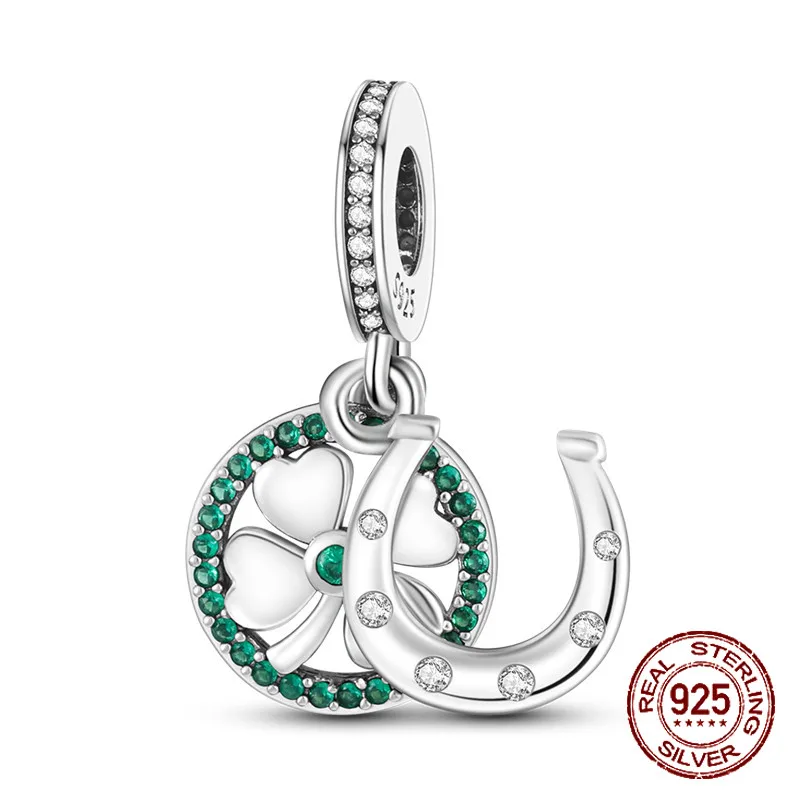 S925 Sterling Silver Green Series Four leaf clover Pendant Fit 4MM hole diameter DIY Beads Fashion For Women Jewelry Gift Hot