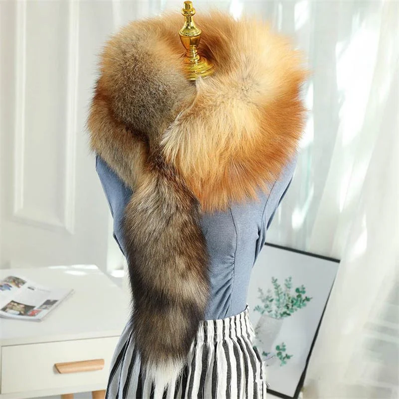 New Winter Lady Natural Luxury Real Fox Fur Scarf Shawl Full Pelt Warm Soft 100% Genuine Fox Fur Scarves Women Real Fur Muffler