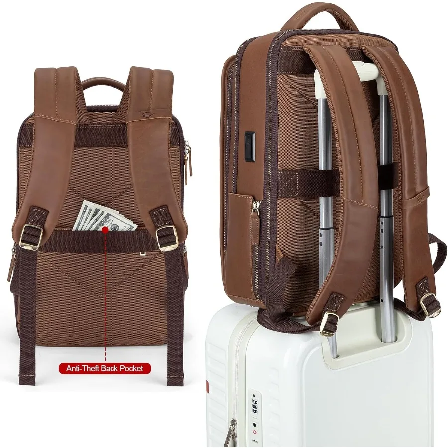 حقيبة ظهر للكمبيوتر المحمول من الجلد من Tzowla للرجال والنساء حقيبة ظهر للعمل والسفر تناسب حقيبة الكمبيوتر المحمول مقاس 15.6 بوصة مع USB و T #5