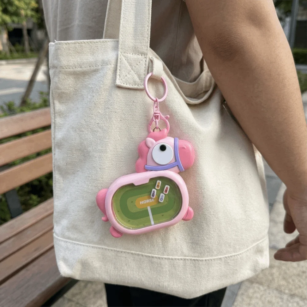 Fidget Funny Magnetic Horse-Racing Keychain Cartoon Plastic Backpack Charm Hanging Horse Pendant Keyring Party Favor