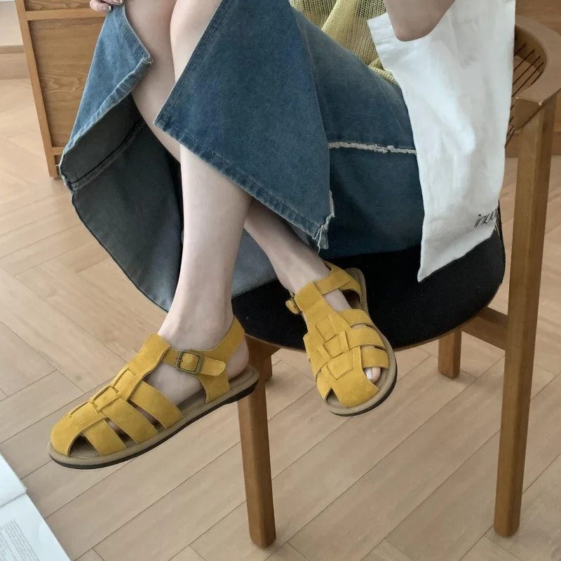 

IPPEUM Women Gladiator Sandals Flats Shoes 2025 New Summer Red Yellow Ankle Buckle Sandalias De Mujer