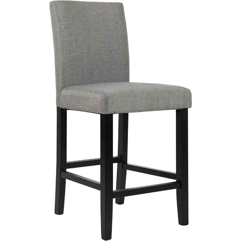 Bar Stool, Kitchen Island Wooden Bar Chair, Fabric Counter HighStool, Fabric Cushioned  Stool, Gray, 2-piece Set