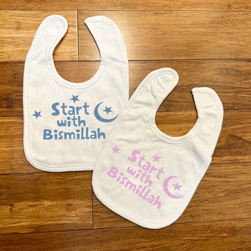 

Start with Bismillah Bib Ramadan Mubarak Muslim Islamic Kareem Eid al Fitr iftar suhoor decoration Baby Shower boy girl gift