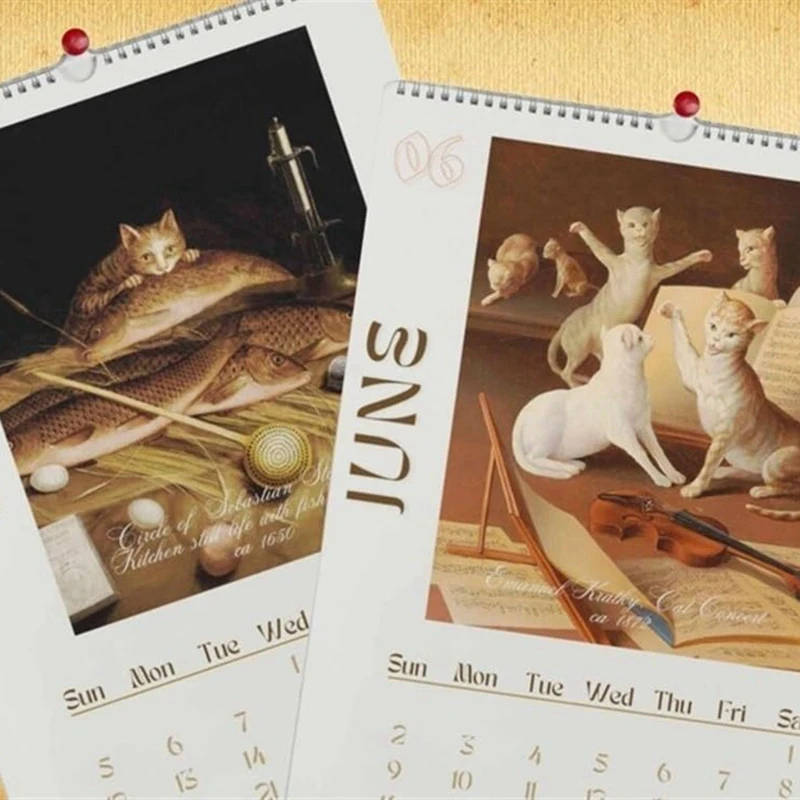 Настенный календарь для кошки 2024,2024, забавный календарь для кошки эпохи Возрождения, Подвесной Настенный календарь, календари для кошки 12 месяцев с уродливыми 21x30 см