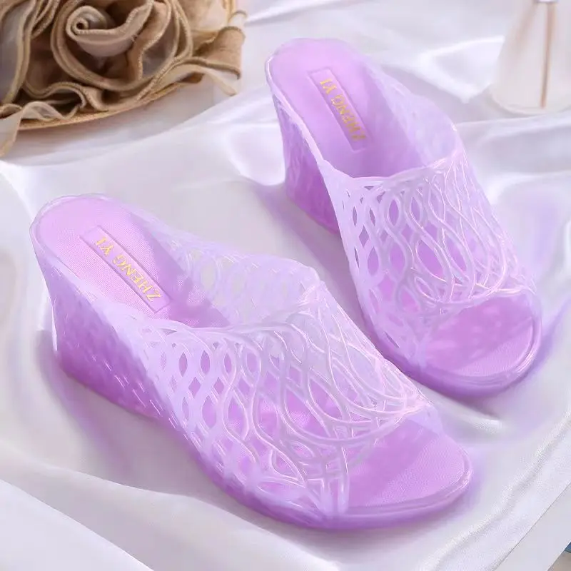 

New Women's Summer One Word Hollow Out Casual Slipper Soft Sole Non Slip Wedges Outdoor Slipper Home Slippers Bathroom Slippersi