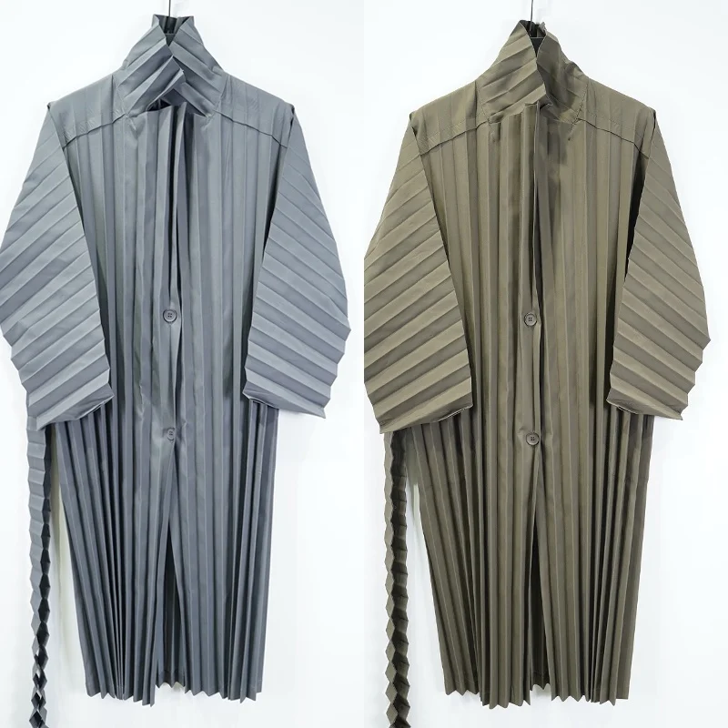 

Новый европейский плиссированный мужской плащ Miyake 2026, весна-лето, повседневный складной длинный плиссированный плащ без морщин