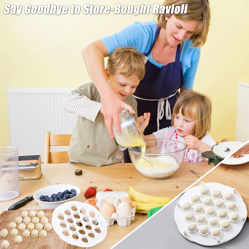 Russian Ravioli Maker Mould 19 Holes  Food Grade Plastic Durable Easy Clean Pelmeni  Pierogi Maker With Stuffing Spoon BPA Free