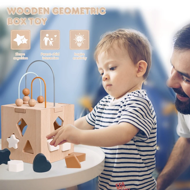 Baby Wooden Montessori Toys Silicone Geometric Shape Blocks Shape Matching Stacking Toys Wooden Box Education Puzzle Infant Toy