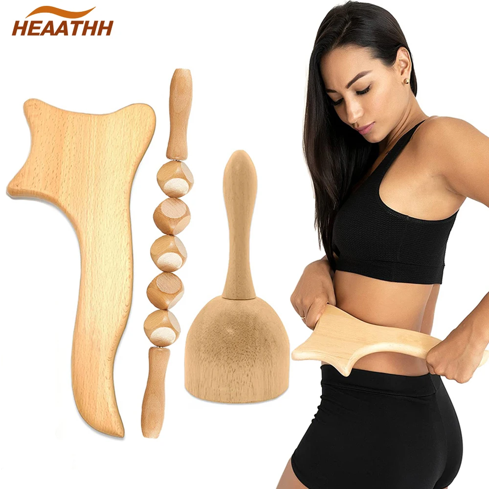 Deluxe Wooden Massage Roller Stick Wood Guasha Board Swedish Cup Professional Maderoterapia Kit Body Shaping Muscle Relaxation